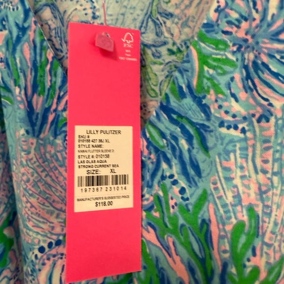 LILLY PULITZER KAWAI FLUTTER SLEEVE SWING DRESS LAS OLAS AQUA STRONG CURRENT SEA - Picture 4 of 5